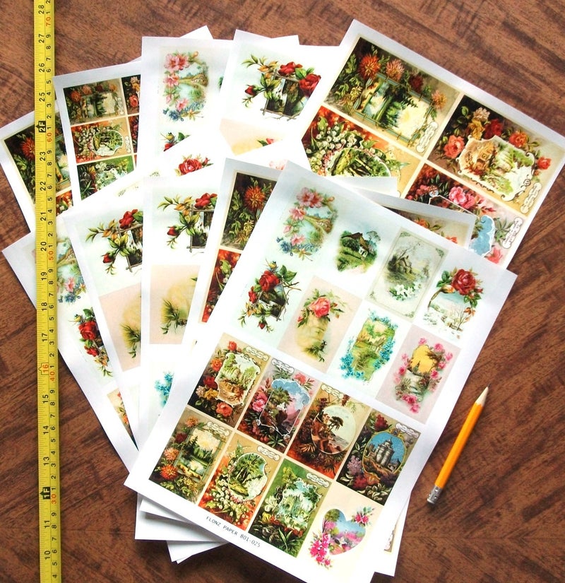Flonz Decoupage Paper Pack (10sheets A4 / 8"x12") Spring Landscapes Garden Wildflowers FLONZ Vintage Ephemera - Image 2